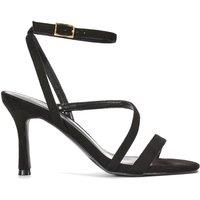 XY London Women's 'Sherry' Barely There Stilettos Heel Sandals With Ankle Strap in Jet Black | Size: 6