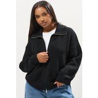 Yours Women's Bomber Knitted Cardigan in Black | Size: 22-24