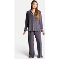 OHS Women's Piped Edge Button Through Winter Pyjama Set Loungewear in Charcoal | Size: Large/XL
