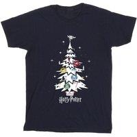 Harry Potter Men's Christmas Tree Cotton T-Shirt in Navy | Size: 4XL