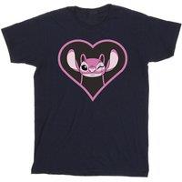 Lilo & Stitch Men's Angel Heart Cotton T-Shirt in Navy | Size: Small
