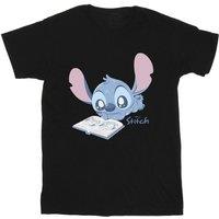 Lilo & Stitch Men's Reading Lying Down Cotton T-Shirt in Black | Size: Medium