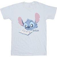 Lilo & Stitch Men's Reading Lying Down Cotton T-Shirt in White | Size: 5XL