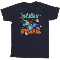 Lilo & Stitch Men's Merry Stitchmas Cotton T-Shirt in Navy | Size: XL