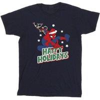 Spider-Man Men's Happy Holidays Cotton T-Shirt in Navy | Size: 2XL