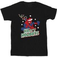 Spider-Man Men's Happy Holidays Cotton T-Shirt in Black | Size: Small