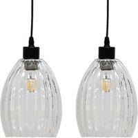 First Choice Lighting Set of 2 Birch - Clear Fluted Glass Easy Fit Pendant Shades