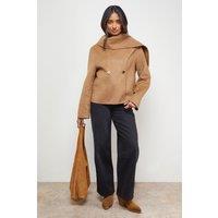 Oasis Women's Stitched Scarf Longline Jacket Coat in Chocolate | Size: 10