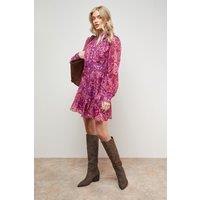 Oasis Women's Printed Lace Trim Boho Shirt Mini Dress in Floral | Size: 18