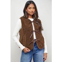 Oasis Women's Faux Fur Gilet With Pu Binding in Chocolate | Size: 10