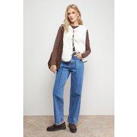 Oasis Women's Faux Fur Gilet With Pu Binding in Ivory | Size: 16