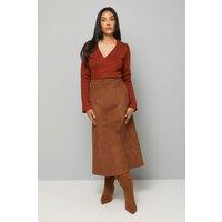 Wallis Women's Petite Asymmetric Rib Detail Knitted Peplum Top in Rust | Size: Large