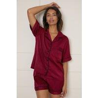 Oasis Women's Plain Satin Short Sleeve Nightwear set in Plum | Size: Large