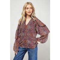 Oasis Women's Cape Detail Trim Balloon Sleeve Boho Blouse | Size: 10