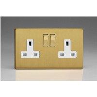 Varilight XDB5WS 13A Socket White 2-Gang Brushed Brass, 86x147x32mm in Yellow