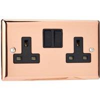 Varilight XY5B.CU 2-Gang Switched Socket DP 13 Amp Polished Copper (Black Ins in Brown