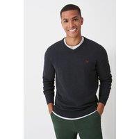 Crew Clothing Men's Cotton Vee Jumper Charcoal Marl | Size: Small