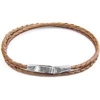 ANCHOR & CREW Men's Liverpool Silver & Braided Leather Bracelet in Light Brown | Size: 19 cm