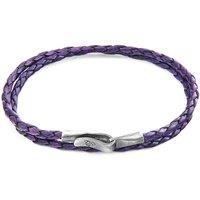 ANCHOR & CREW Men's Liverpool Silver & Braided Leather Bracelet in Purple | Size: 19 cm