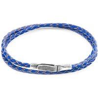ANCHOR & CREW Men's Liverpool Silver & Braided Leather Bracelet in Blue | Size: 23 cm