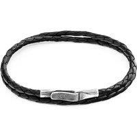 ANCHOR & CREW Men's Liverpool Silver & Braided Leather Bracelet in Black | Size: 19 cm