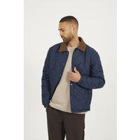 Brave Soul Men's Quilted Coach Jacket with Cord Collar in Navy | Size: Small