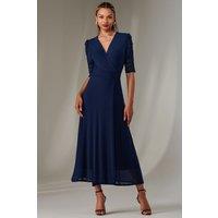 Jolie Moi Women's Zeena Plain Wrap Mesh Maxi Dress in Navy | Size: 16