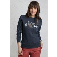 Weird Fish Women's Chidham Graphic Crew Neck Sweatshirt in Navy | Size: 8