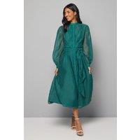 Wallis Women's Textured Organza Midi Shirt Dress in Forest | Size: 14