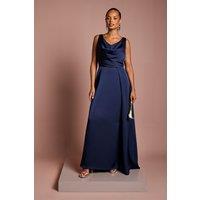 Coast Women's Honoured Petite Sleeveless Cowl Neck Satin Maxi Bridesmaid Dress in Navy | Size: 8