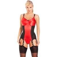 Lady Olga Women's British Made Satin Bottomless Corselette With 6 Straps in Red | Size: 32C