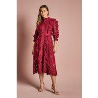 Coast Women's Lace Ruffle Shirt Dress With Tie in Burgundy | Size: 12