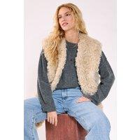 NastyGal Women's Curly Faux Fur Borg Gilet in Ecru | Size: 10