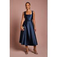 Coast Women's Petite Belted Twill Midi Dress in Navy | Size: 6