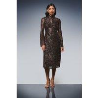 Wallis Women's High Neck Sequin Midi Dress in Black | Size: 18