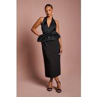 Coast Women's Petite Halter Neck Structured Satin Column Midi Dress in Black | Size: 12