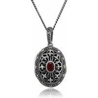 Gemondo Women's Art Nouveau Style Oval Cornelian & Marcasite Locket on Chain in 925 Sterling Silver | Size: 18 inches
