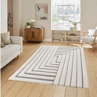 Desire Rugs Freya Living Room Area Rug 3D Embossed Modern Merge Line Design in Cream | Size: 160 cm x 230 cm