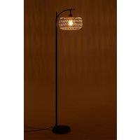 Living and Home Rattan Fabric Lampshade Floor Lamp in Black