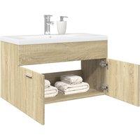 Berkfield Home Bathroom Sink Cabinet with Built-in Basin Sonoma Oak in Brown