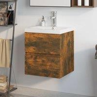 Berkfield Home Sink Cabinet with Built-in Basin Smoked Oak Engineered Wood in Brown