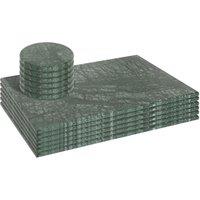 Argon Tableware 12pc Rectangle Marble Placemats & Round Coasters Set - 30cm x 20cm - Green | Size: 30 cm x 20 cm