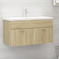 Berkfield Home Sink Cabinet with Built-in Basin Sonoma Oak Engineered Wood in Brown