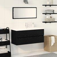 Berkfield Home Sink Cabinet with Built-in Basin Black Oak Engineered Wood