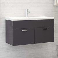 Berkfield Home Sink Cabinet with Built-in Basin High Gloss Grey Engineered Wood