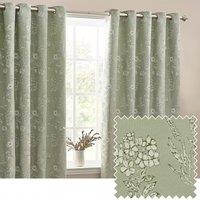 Wylder Nature Sophia Floral Jacquard Room Darkening Eyelet Curtains in Light Green | Size: 168 cm width x 229 cm drop