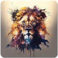Warren Reed - Designer Majestic Lion Face Splashart Coasters - Set of 4 in Brown