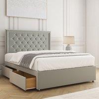 BSSPOKE Nova Plush Velvet Divan Bed Set 24 Headboard & 4 Drawers & Mattress in Silver | Size: King