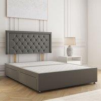 BSSPOKE Nova Divan Bed Plush 24 Headboard 2Drawers Same Side & No Mattress in Grey | Size: Small Double