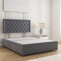 BSSPOKE Nova Plush Velvet Divan Bed 24 Headboard 4 Drawers & No Mattress in Charcoal | Size: Small Double